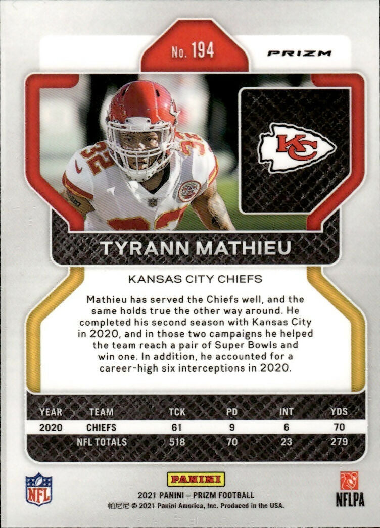 2021 Panini Prizm Football Base - Green Prizm #194 Tyrann Mathieu Kansas City Chiefs - B