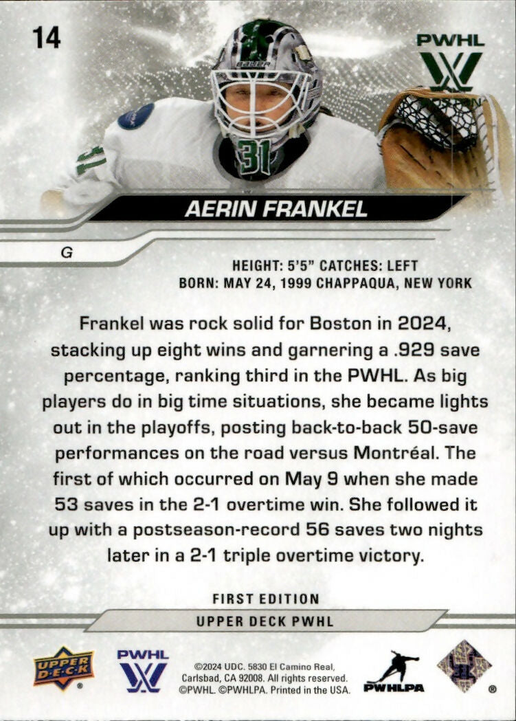 2024-25 Upper Deck PWHL Hockey - Base #14 Aerin Frankel - Boston Fleet - B