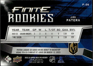 2023-24 Upper Deck SPX Hockey - Finite Rookies - Gold :399 #F-26 Jiri Patera - Vegas Golden Knights - B