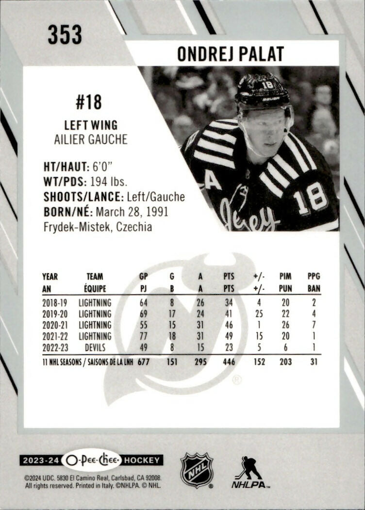 2023-24 Upper Deck O-Pee-Chee Hockey - Base #353 Ondrej Palet - New Jersey Devils - B