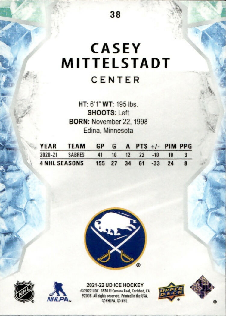 2021-22 Upper Deck Ice Hockey - Base - Pink #39 Casey Mittelstadt - Buffalo Sabres - B