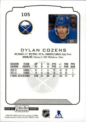 2022-23 Upper Deck O-Pee-Chee Platinum Hockey - Base #105 Dylan Cozens - Buffalo Sabres