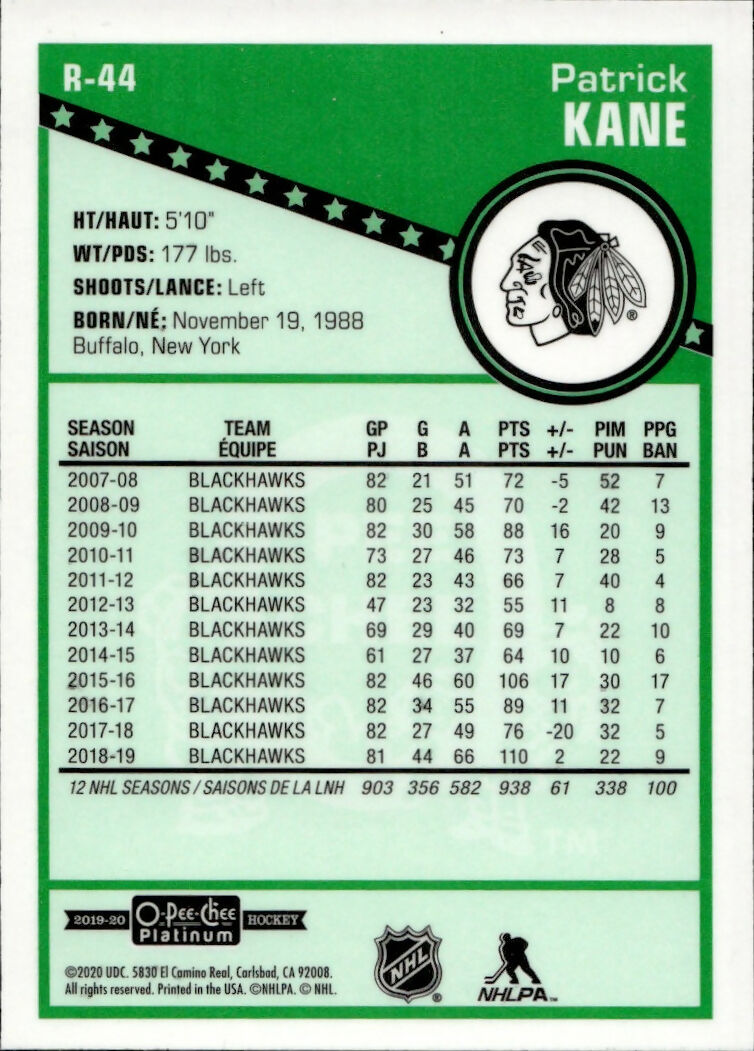2019-20 Upper Deck O-Pee-Chee Platinum Hockey - Retro #R-44 Patrick Kane - Chicago Blackhawks