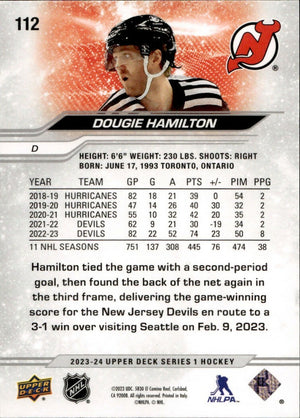 2023-24 Upper Deck Series 1 Hockey - Base #112 Dougie Hamilton - New Jersey Devils - B
