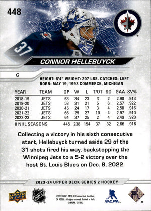 2023-24 Upper Deck Series 2 Hockey - Base #448 Connor Hellebuyck - Winnipeg Jets - B