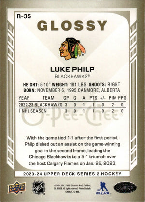 2023-24 Upper Deck Series 2 Hockey - O-Pee-Chee Glossy - Gold #R-35 Luke Philp - Chicago Blackhawks