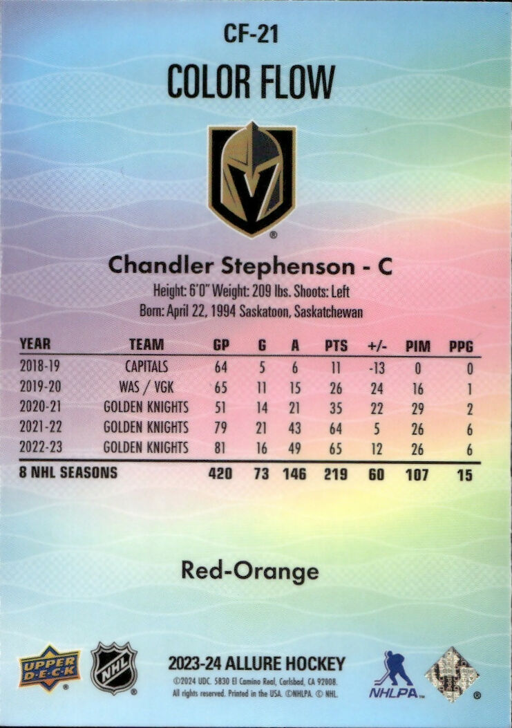 2023-24 Upper Deck Allure Hockey - Color Flow - Red-Orange Spectrum #CF-21 Chandler Stephenson - Vegas Golden Knights - B