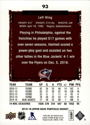 2015-16 Upper Deck Portfolio Hockey - Base #93 Scott Hartnell - Columbus Blue Jackets