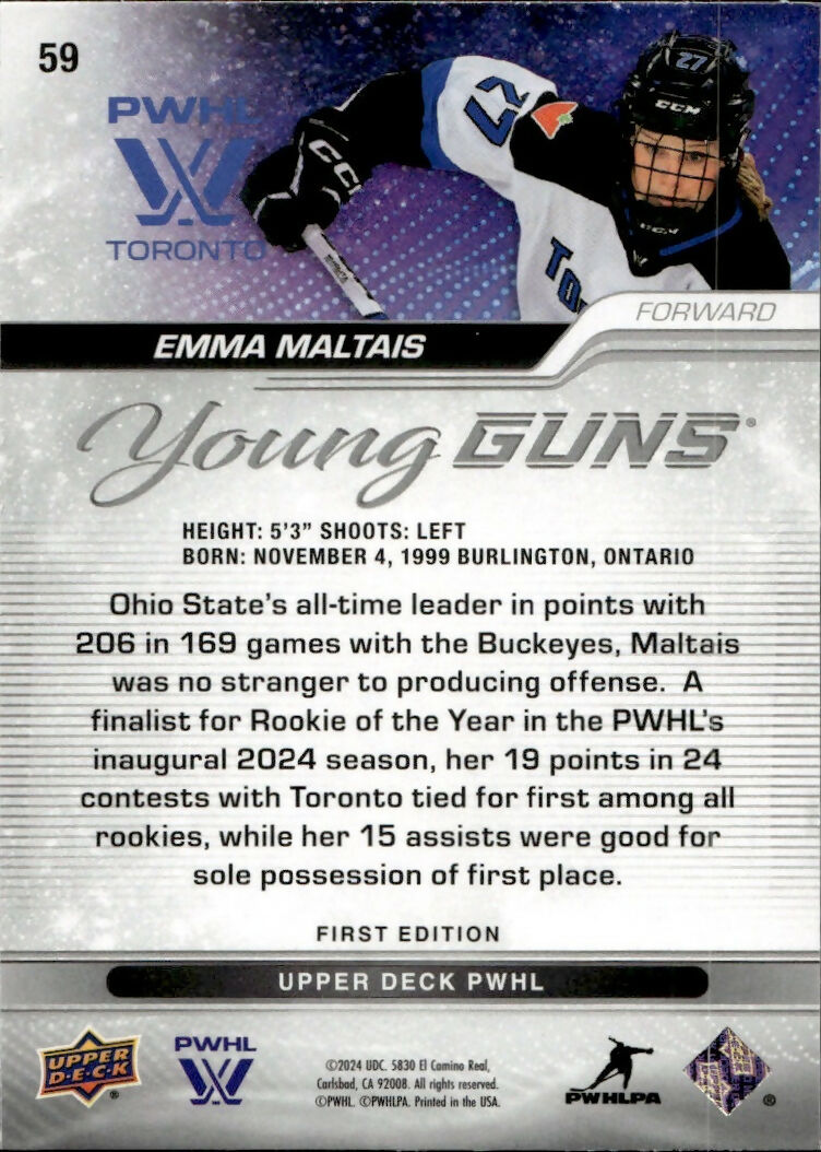 2024-25 Upper Deck PWHL Hockey - Base - Young Guns #59 Emma Maltais - Toronto Sceptres - B