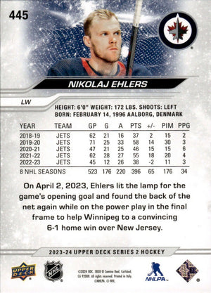 2023-24 Upper Deck Series 2 Hockey - Base #445 Nikolaj Ehlers - Winnipeg Jets  - B