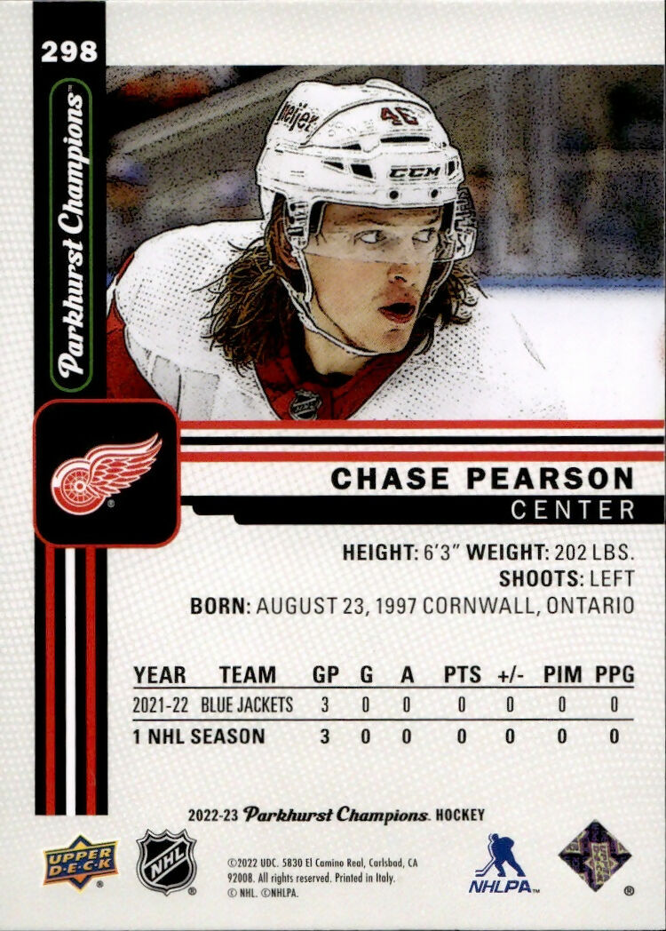 2022-23 Upper Deck Parkhurst Champions - Base #298 Chase Pearson - Detroit Red Wings - B