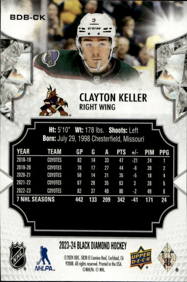 2023-24 Upper Deck Black Diamond Hockey - Base :349 #BDB-CK Clayton Keller - Arizona Coyotes - B