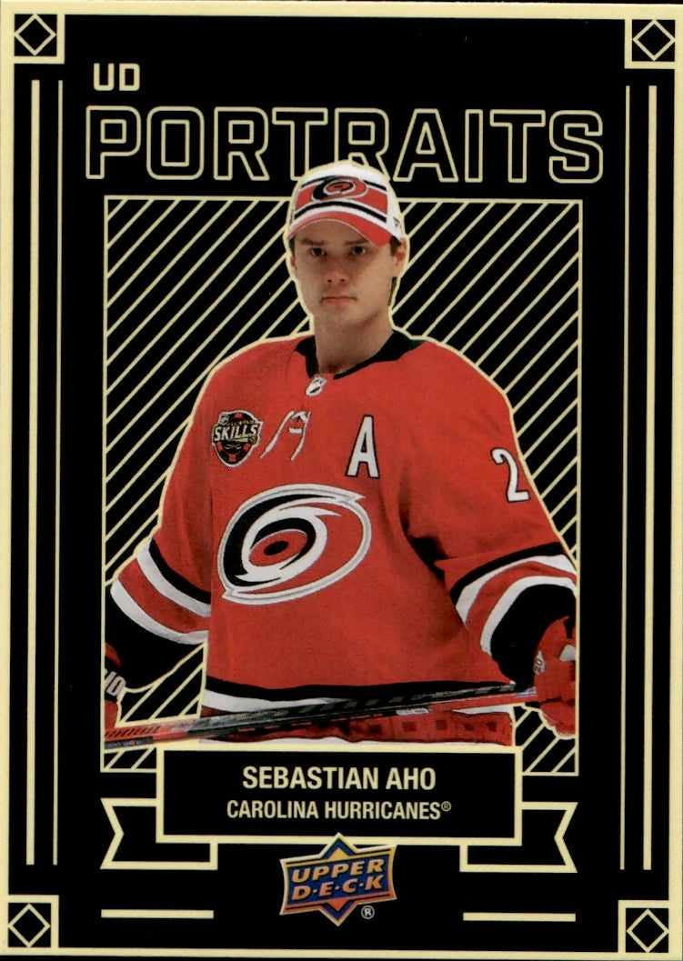 2022-23 Upper Deck Series 1 Hockey - Portraits #P-28 Sebastian Aho - Carolina Hurricanes - A