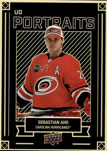 2022-23 Upper Deck Series 1 Hockey - Portraits #P-28 Sebastian Aho - Carolina Hurricanes - A