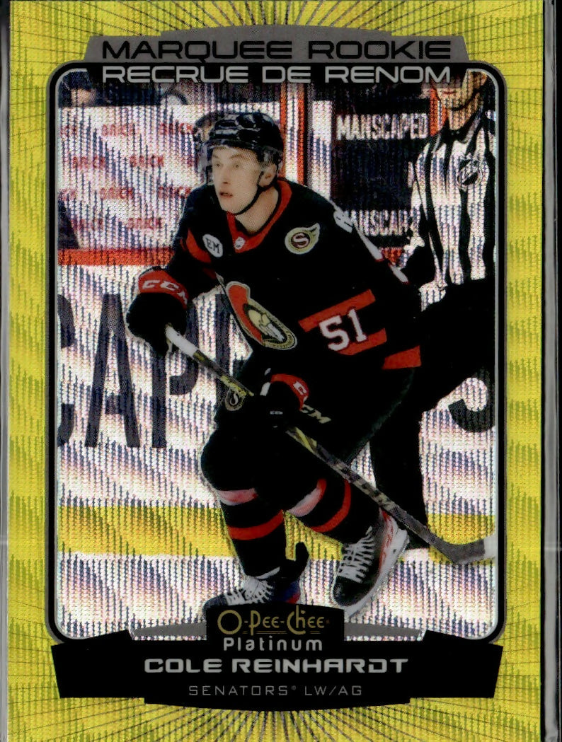 2022-23 Upper Deck O-Pee-Chee Platinum Hockey - Base - Neon Yellow Surge #247 Cole Reinhardt - Ottawa Senators - A