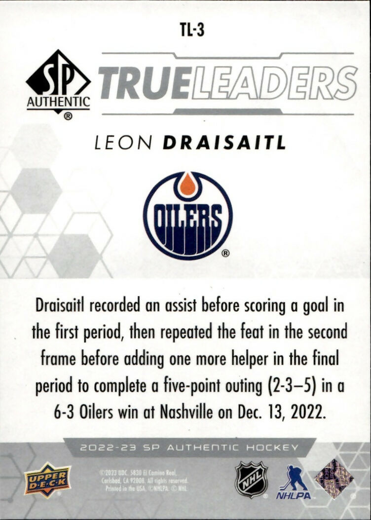 2022-23 Upper Deck SP Authentic Hockey - True Leaders #TL-3 Leon Draisaitl - Edmonton Oilers - B