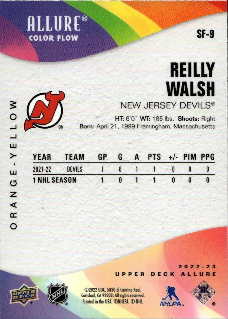 2022-23 Upper Deck Allure Hockey - Color Flow - Orange Yellow #SF-9 Reilly Walsh - New Jersey Devils - B