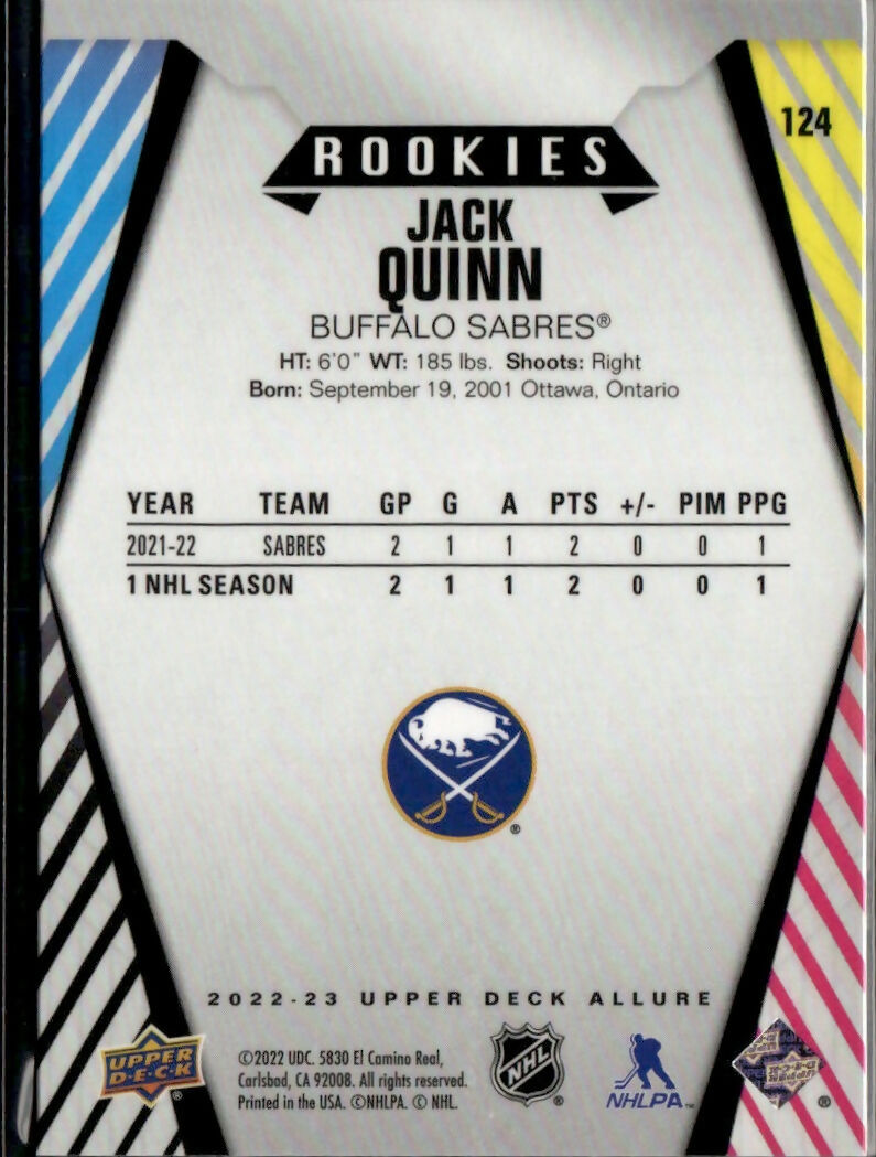 2022-23 Upper Deck Allure Hockey - Base - Rookies #124 Jack Quinn - Buffalo Sabres