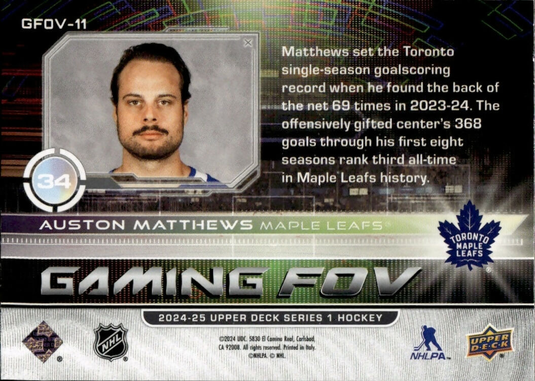 2024-25 Upper Deck Series 1 Hockey - Gaming FOV - Speckle #GFOV-11 Auston Matthews - Toronto Maple Leafs - B