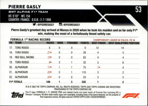 2023 Topps Chrome Formula 1 Base #53 - F1 Drivers - Refractor - Purple :399 Pierre Gasly - BWT Alpine F1 Team - B
