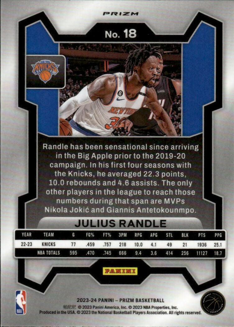 2023-24 Panini Prizm Basketball Base - Red White and Blue Prizm #18 Julius Randle, New York Knicks - B