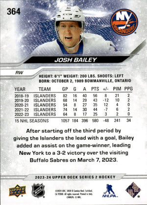 2023-24 Upper Deck Series 2 Hockey - Base #364 Josh Bailey - New York Islanders