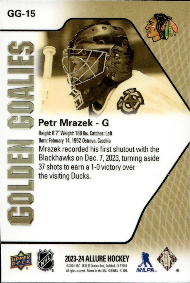 2023-24 Upper Deck Allure Hockey - Golden Goalies #GG-15 Petr Mrazek - Chicago Blackhawks - B