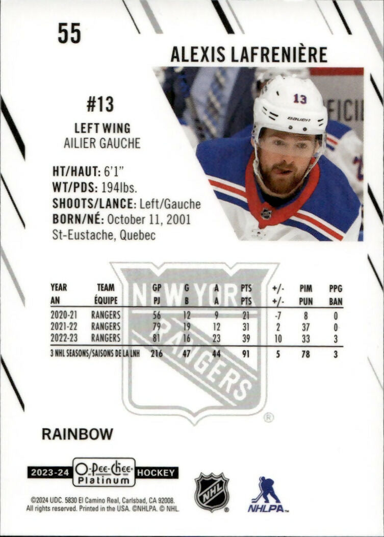 2023-24 Upper Deck O-Pee Chee Platinum Hockey - Base - Rainbow #55 Alexis Lafreniere - New York Rangers - B