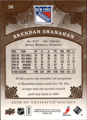 2009-09 Upper Deck Artifacts  - Base #36 Brendan Shanahan - New York Rangers - B