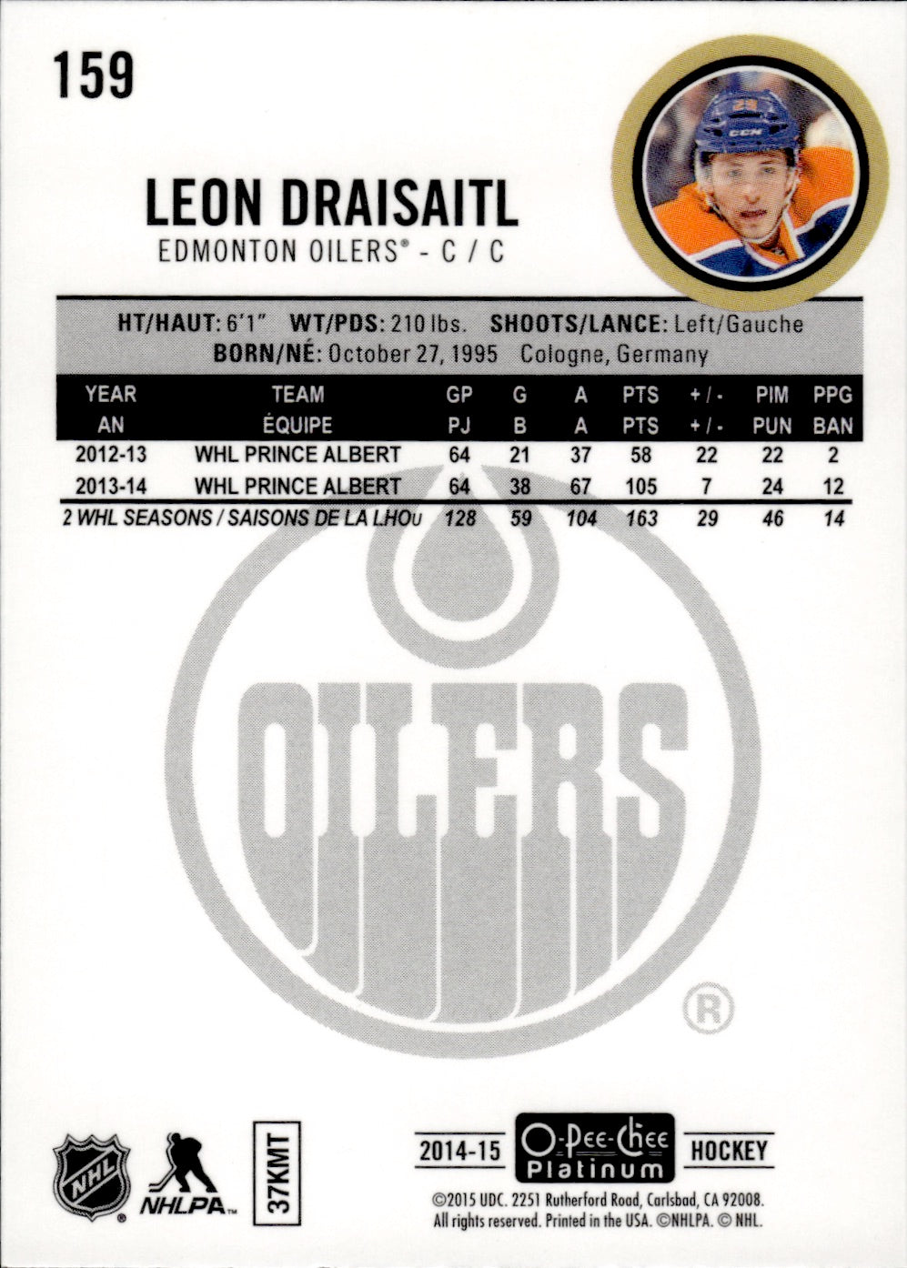 2014-15 O-Pee-Chee Platinum Hockey #159 Leon Draisaitl - Edmonton Oilers