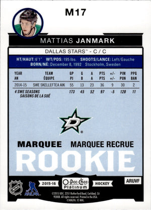 2015-16 O-Pee-Chee Platinum Hockey Marquee Rookies #M17 Mattias Janmark - Dallas Stars