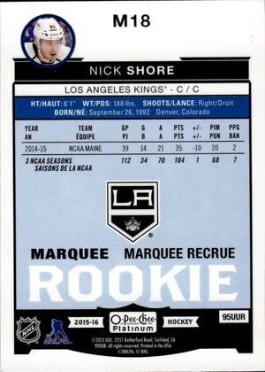 2015-16 O-Pee-Chee Platinum Hockey Marquee Rookies #M18 Nick Shore - Los Angeles Kings