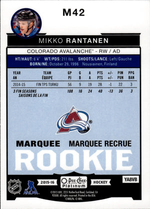 2015-16 O-Pee-Chee Platinum Hockey Marquee Rookies #M42 Mikko Rantanen - Colorado Avalanche