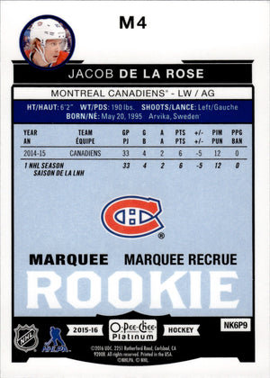 2015-16 O-Pee-Chee Platinum Hockey Marquee Rookies #M4 Jacob De La Rose - Montreal Canadiens