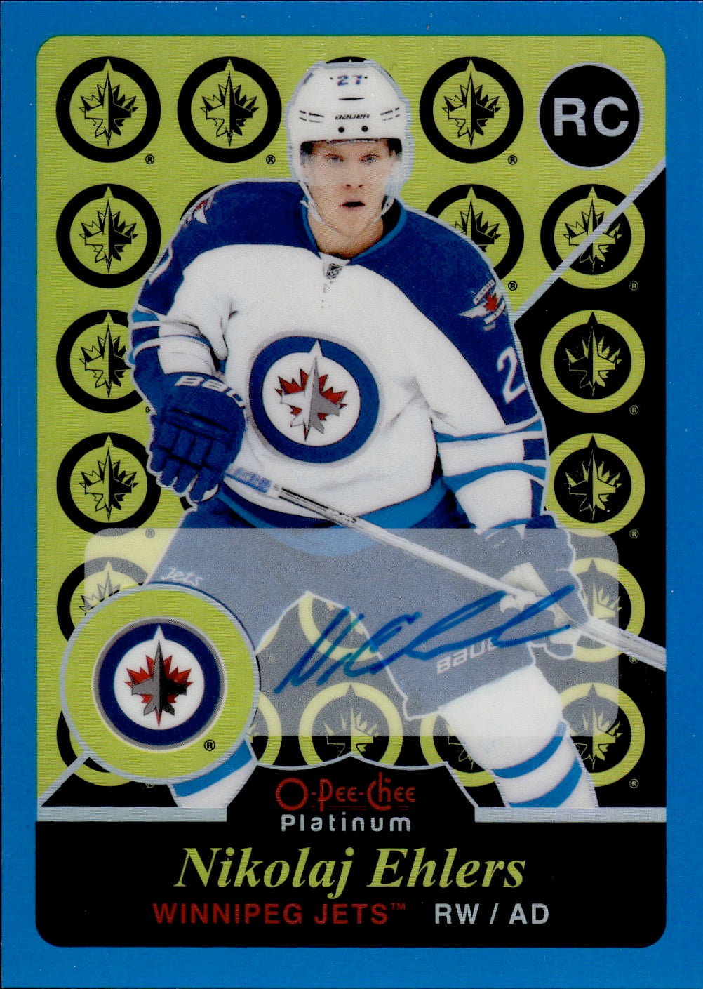 2015-16 O-Pee-Chee Platinum Hockey Retro Rainbow Blue Autographs #R80 Nikolaj Ehlers - Winnipeg Jets