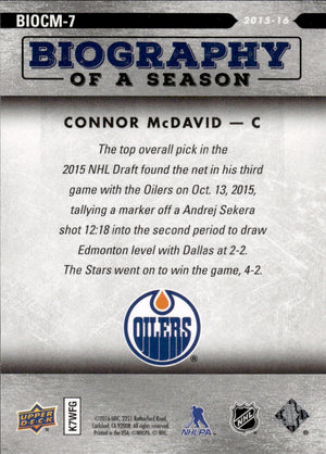 2015-16 Upper Deck Biography of a Season #BIOCM-7 Connor McDavid - Edmonton Oilers