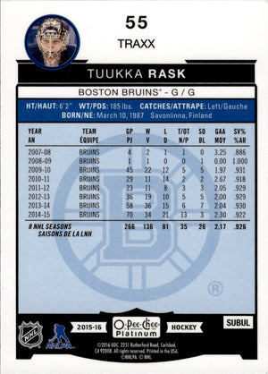 2015-16 Upper Deck O-Pee-Chee Platinum Hockey - Base - Traxx  #55 Tuukka Rask - Boston Bruins