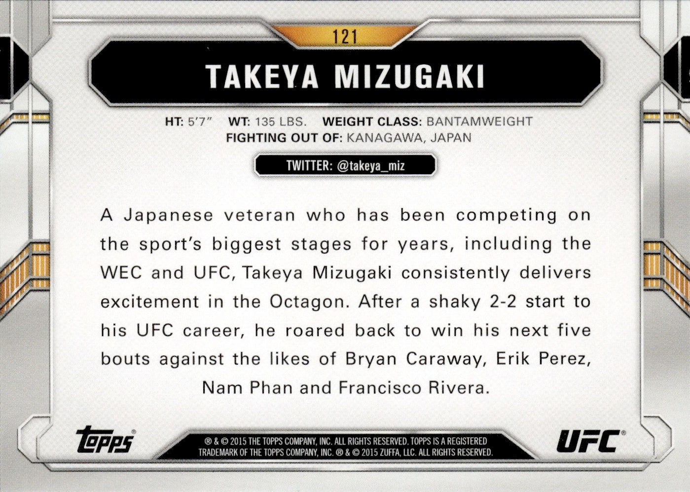 2015 Topps UFC Chronicles #121 Takeya Mizugaki - Bantamweight