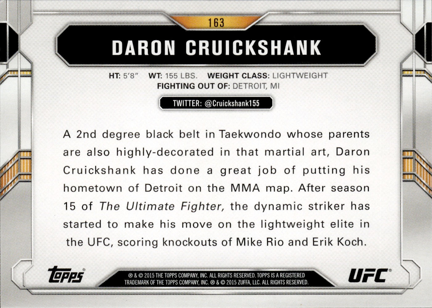 2015 Topps UFC Chronicles #163 Daron Cruickshank - Lightweight