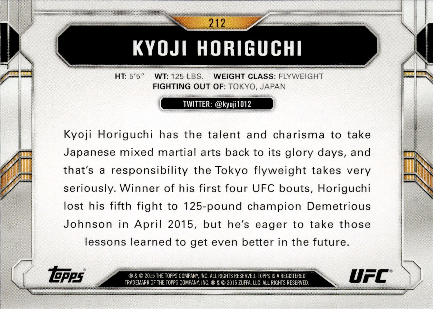 2015 Topps UFC Chronicles #212 Kyoji Horiguchi - Flyweight