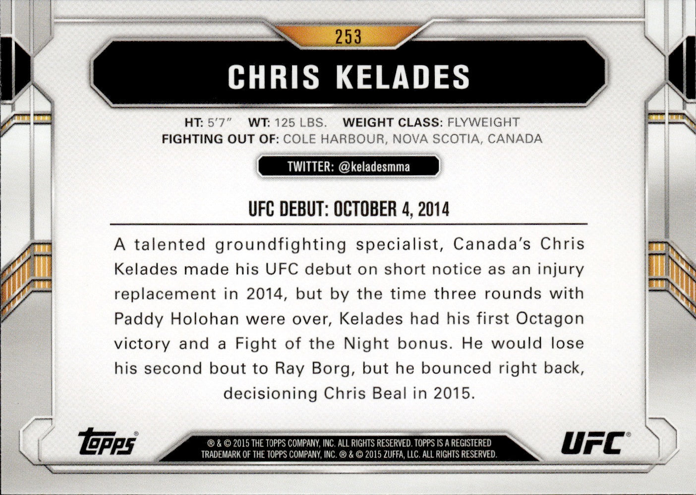 2015 Topps UFC Chronicles #253 Chris Kelades - Flyweight