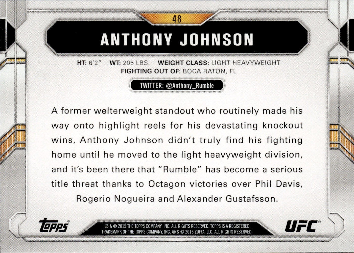 2015 Topps UFC Chronicles #48 Anthony Johnson - Light Heavyweight