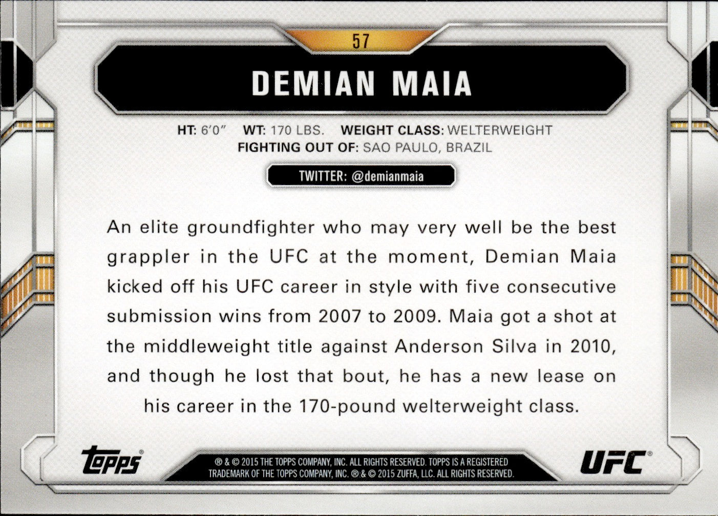 2015 Topps UFC Chronicles #57 Demian Maia - Welterweight