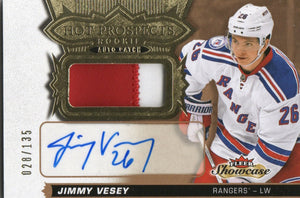 2016-17 Upper Deck Fleer Showcase - Hot Prospects - Rookie Auto Patch /135 #160 Jimmy Vesey - New York Rangers