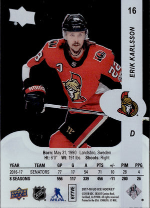 2017-18 Upper Deck Ice Hockey Base #16 Erik Karlsson - Ottawa Senators