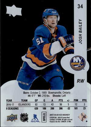 2017-18 Upper Deck Ice Hockey Base #34 Josh Bailey - New York Islanders