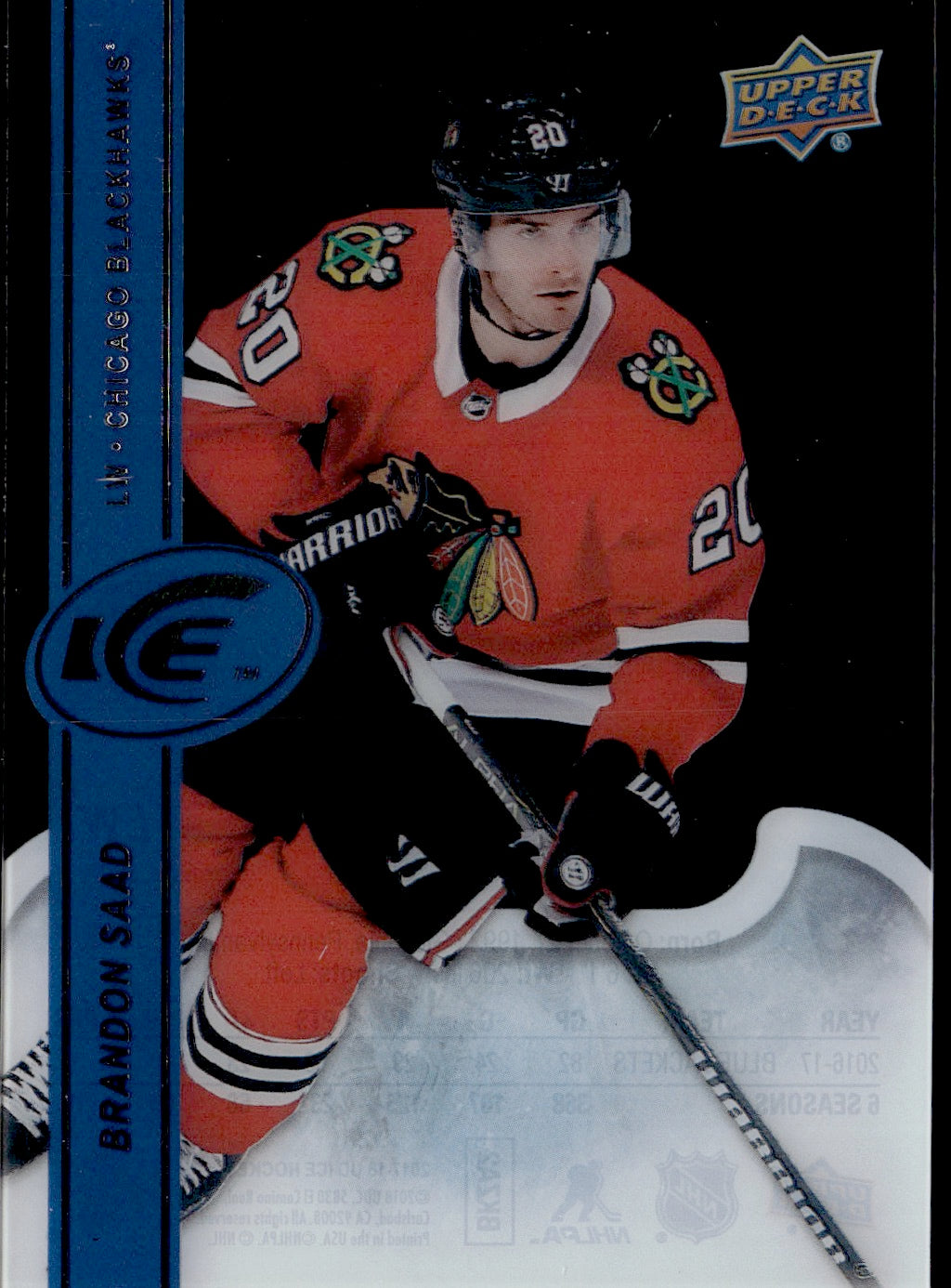 2017-18 Upper Deck Ice Hockey Base #35 Brandon Saad - Chicago Blackhawks