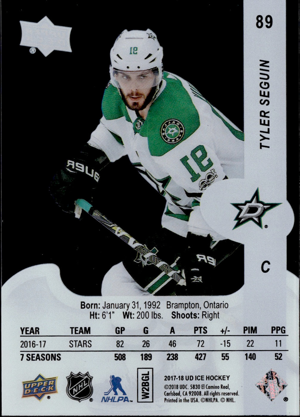 2017-18 Upper Deck Ice Hockey Base #89 Tyler Seguin - Dallas Stars