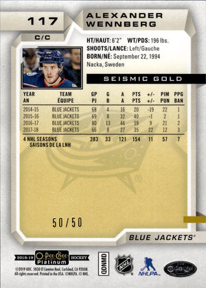 2018-19 O-Pee-Chee Platinum Hockey Seismic Gold /50 #117 Alexander Wennberg - Columbus Blue Jackets