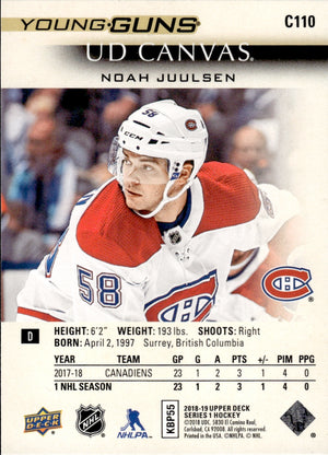 2018-19 Upper Deck Series 1 Hockey - Base - Young Guns Canvas #C110 Noah Juulsen - Montreal Canadiens